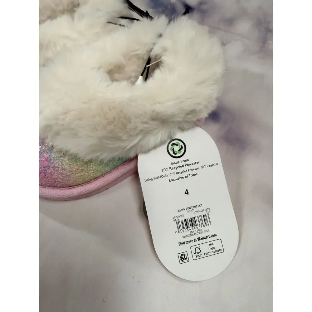 Wonder Nation Baby Girls Faux Fur Trim Multi Glitter Slippers